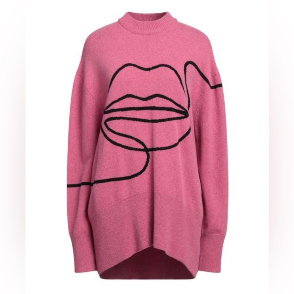 Markus Lupfer Pink Crew Sweater with Black Lip Outline